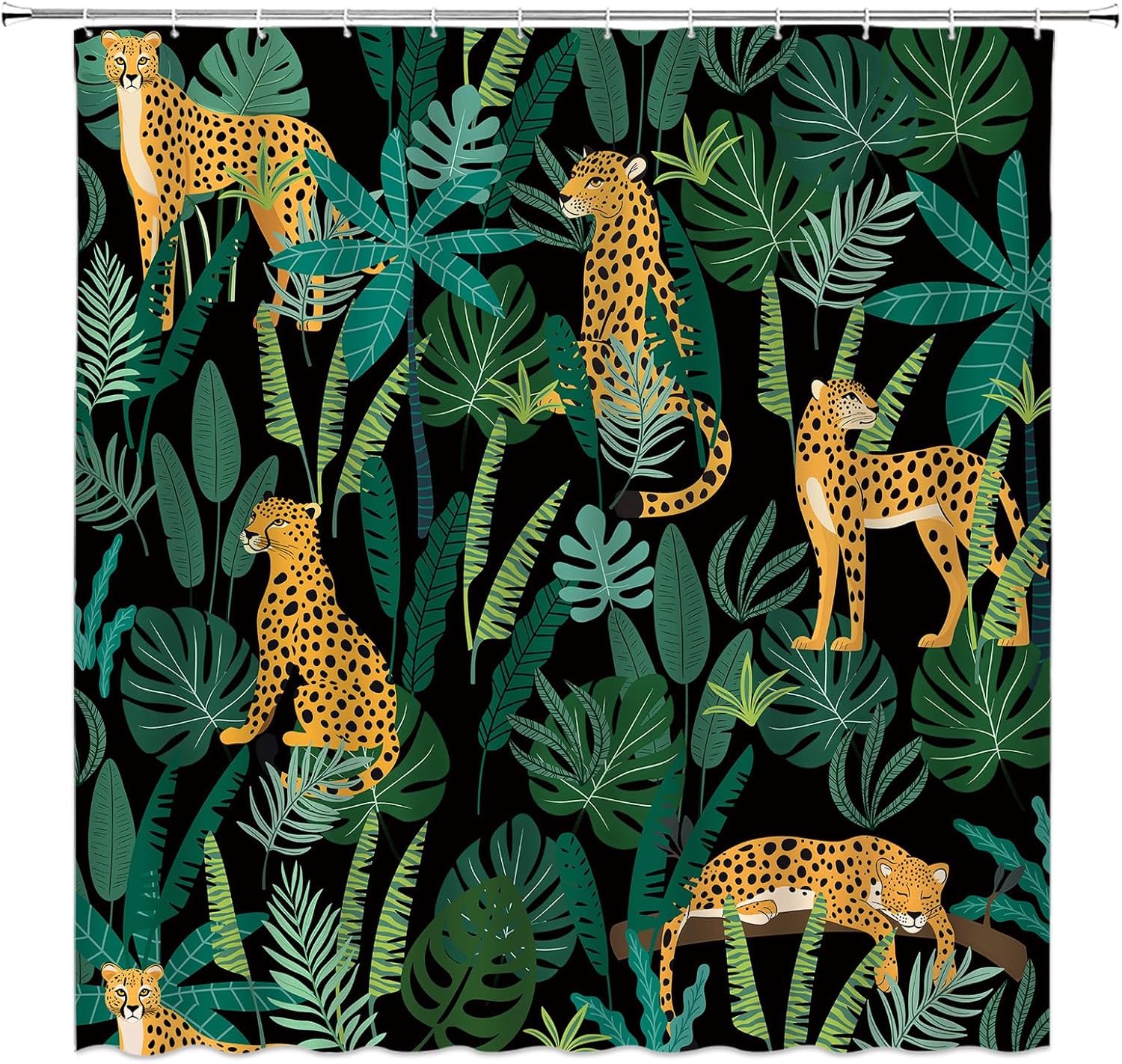 

Leopard Shower Curtain Asian Wildlife Animal Leopard Cheetah Tiger Green Topical Palm Leaf Topical Watercolor Modern Bathroom De 120x180cm