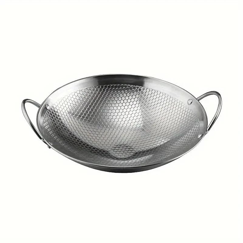 1pc 29cm/11inch stainless steel honeycomb skillet non-stick with handle scratch-resistant cooking pasta steak porridge ramen