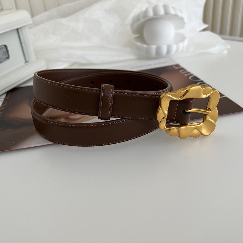 

Stylish And Black Brown Womens Real Leather Belt With Unique Irregular Alloy Buckle 105cm коричневий