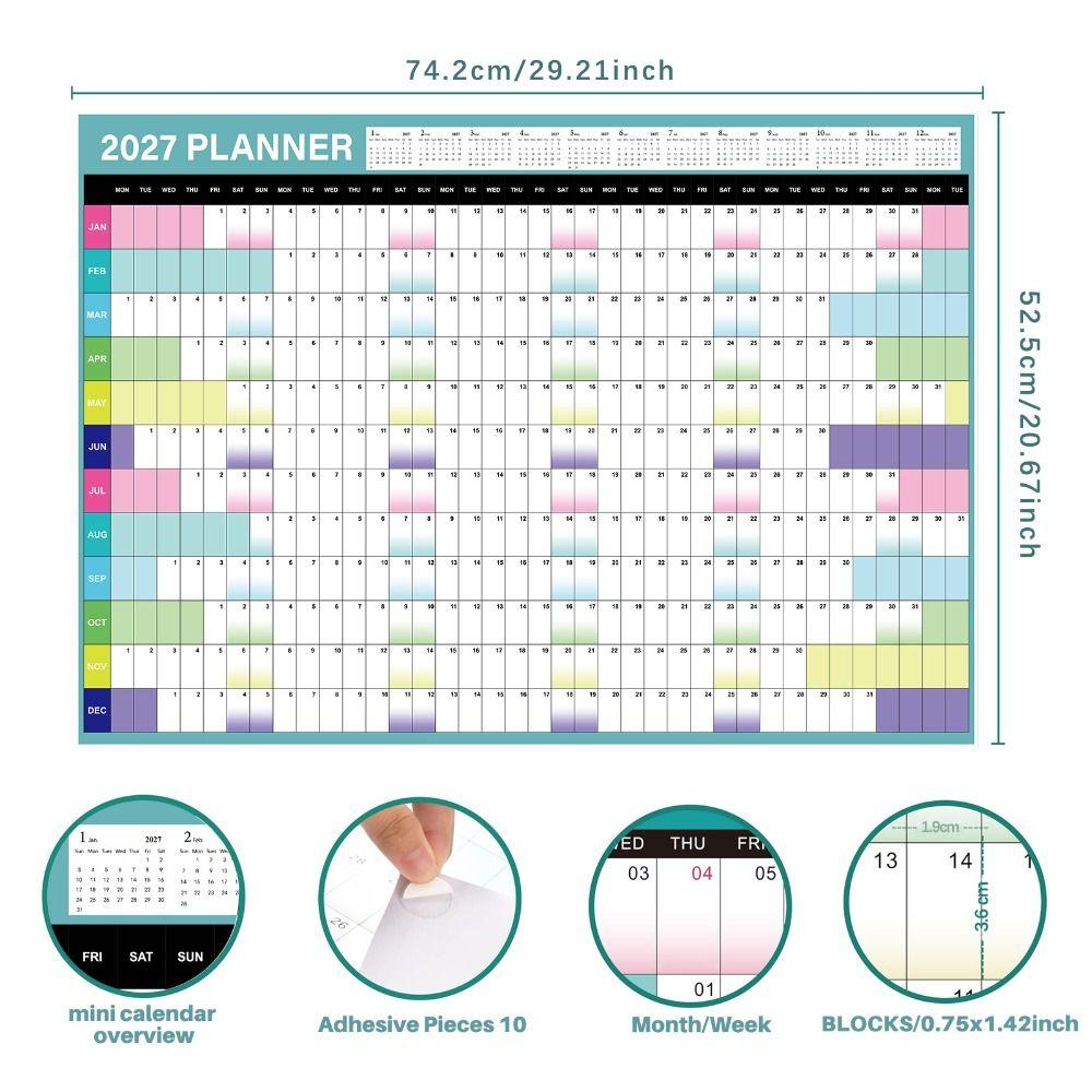 Layout Multicolore Planner Annuale 2027 Calendario Cartaceo Foglio Pianificatore Pianificazione Ufficio Domestico