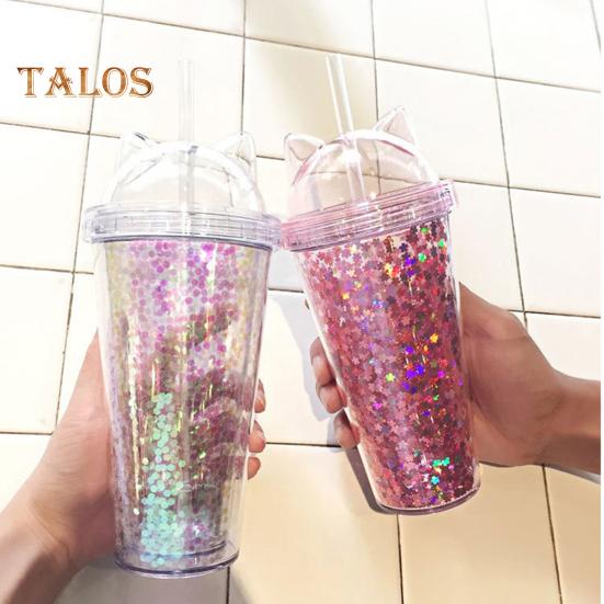 Straw Cup No Odor Large Capacity Lightweight Great Lovely Water Drinking Straw Cup with Sequins for Household