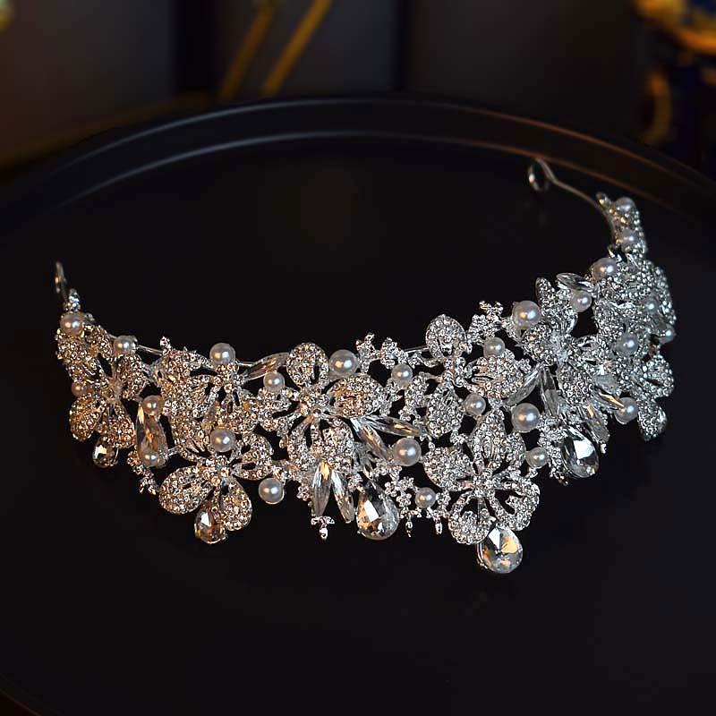 New Pearl Bridal Style Main Wedding Dress Crown Headpiece Super Fairy Birthday Party Crown Retro Evening Dress Hair Accessories