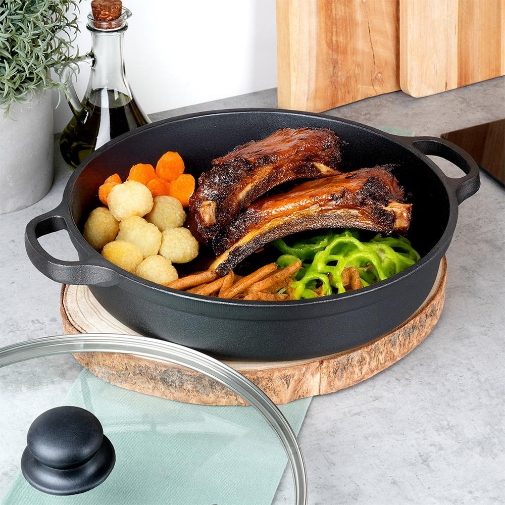 Deep Cast Iron Frying Pan With Glass Lid Cast Line 30 Cm, 3.5 L