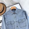 Unisex Washed Denim Long-Sleeve Loose Shirt, Casual Spring/Autumn Outerwear