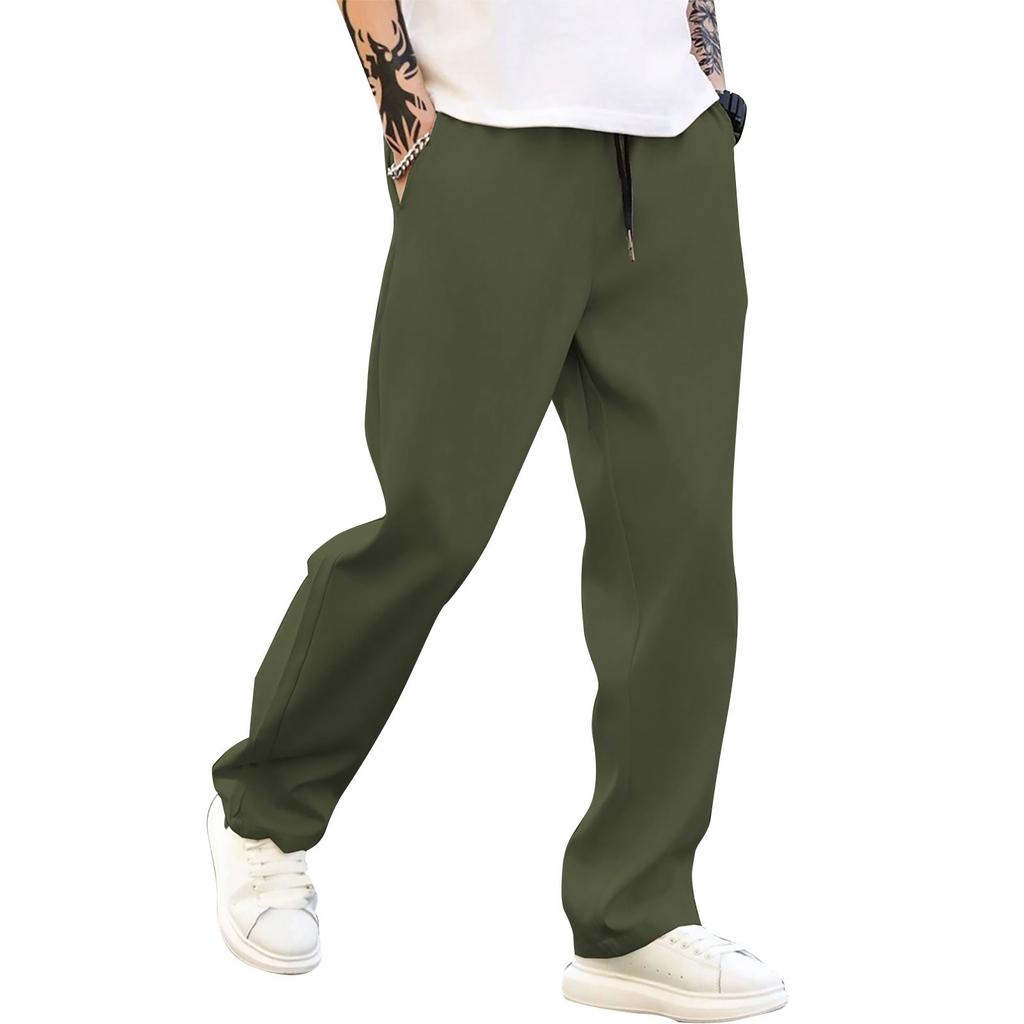 Men's Casual Elastic Waistband Drawstring Breathable Color Pants