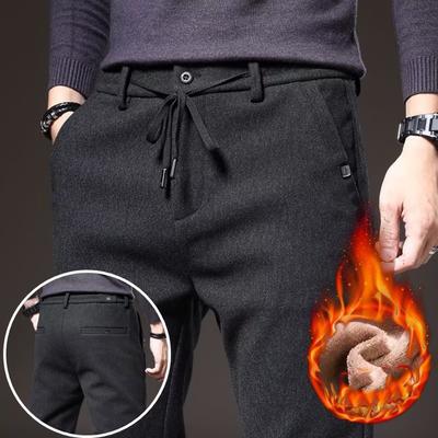 Herbst Winter Herren Thermohose Bürohose Gerade Schmales Bein Klassische Freizeithose Kordelzug zum Binden Design Verdickte Fleecehose