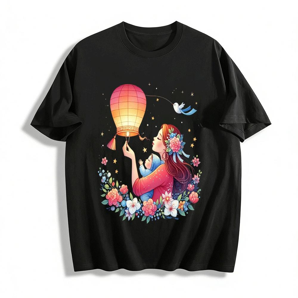 Mother And Baby Lantern Print Family Matching Vacation Tops Pure cotton T-shirt XXS