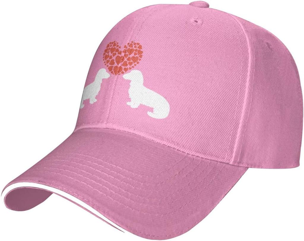 Dachshund Love Print Adjustable Baseball Cap Polyester Casual Sun Protection Unisex Adult Trucker Hat
