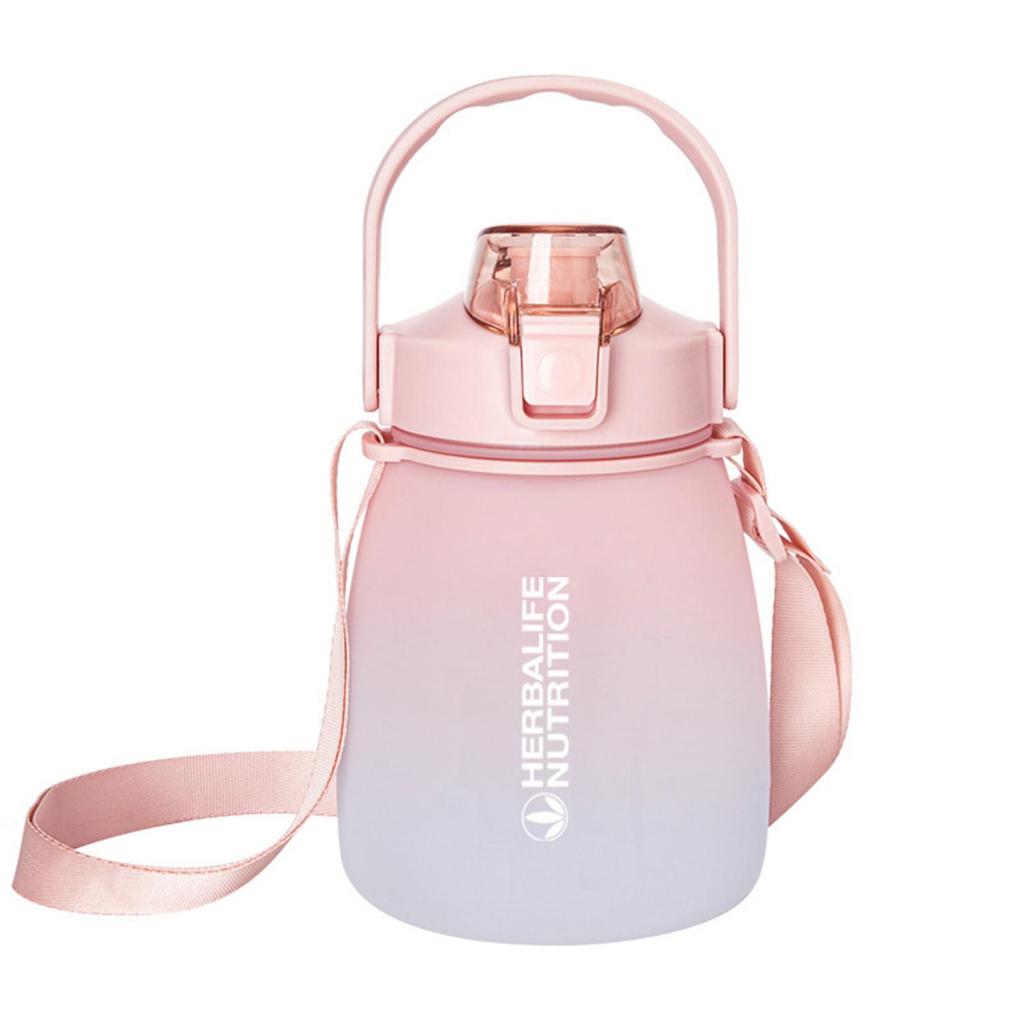 Herba-life Gradient Big Pudding Drink Cup Student Portable Strap Straw Water Cups Large-capacity Plastic Cute Water Bottle 1200ML