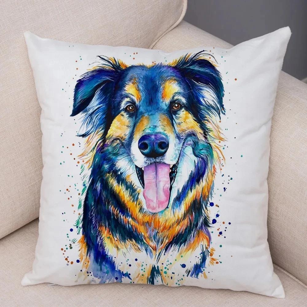 Cute Watercolor Pet Dog Pattern Pillowcase Car Ornaments Office Living Room Sofa Home Pillowcase