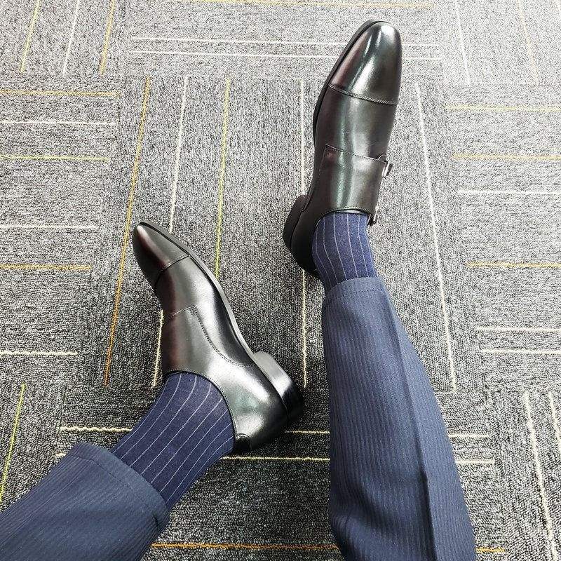 British Monk Shoes Trendy Three-joint Buckle Monk Leather Shoes Men's Inner Height Increase Business Dress Wedding Groom Shoes