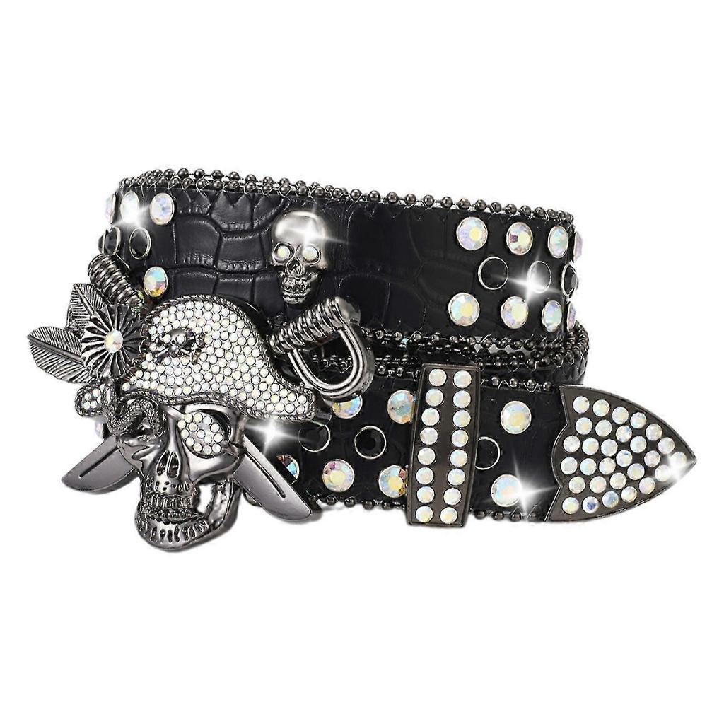 Crystal Pirate Buckle Belt for All Age BlingBling Sequined Belt Cool Vintage Pants Belt Street Dance Belt Eye Catching Black S