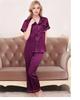 Ice Silk Women's Pajama Set - Short Sleeve, Long Pants, Faux Silk, Lapel Cardigan, Solid Color, Spring/Summer