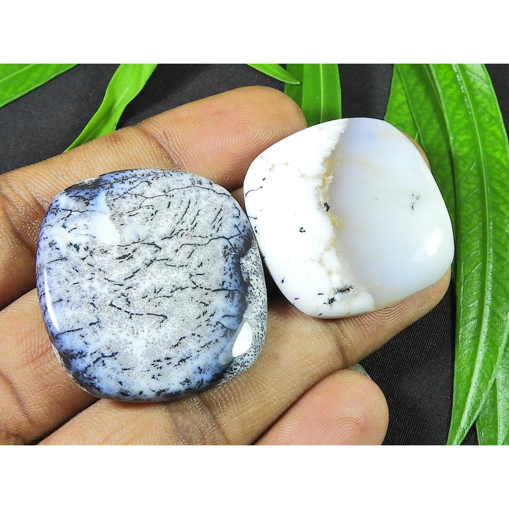 30-35MM Natural Dendrite Agate Oval 2Pcs Cabochon Loose Gemstone 116Cts. SK-4181