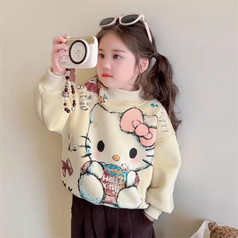 Girls' Fleece-Lined Sweatshirt: Autumn/Winter 2025 Trendy Children's Base Layer.