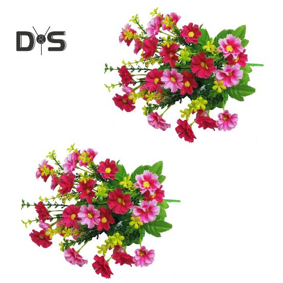 2 Pcs Artificial Daisies Bunch Realistic Faux Flowers Shrubs Plastic Greenery All-Season Fake Flowers for Indoor Vase Outside Garden Porch Window Box