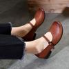 Johnature Buty Mary Jane w stylu retro. Damskie czółenka z prawdziwej skóry. Wszechstronne buty na niskim obcasie z okrągłym noskiem