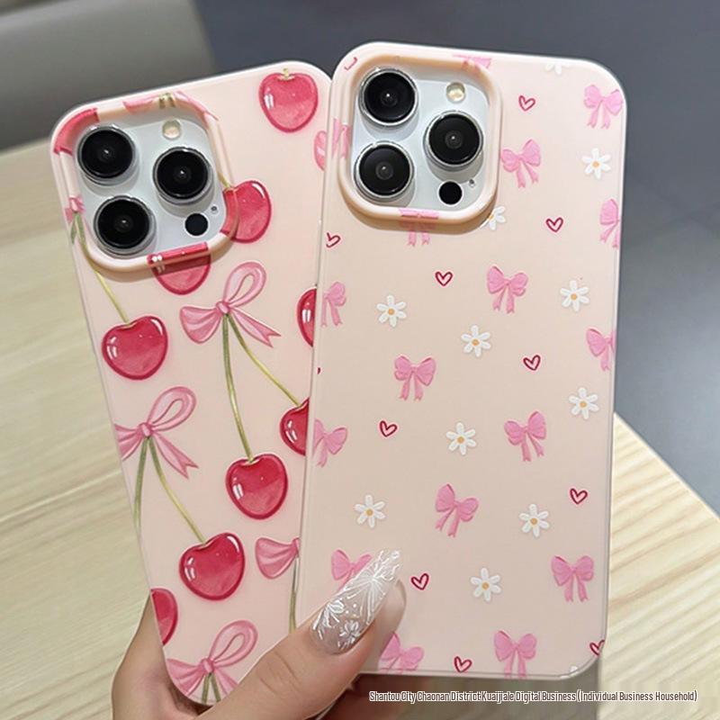 Pink Bow Cherry Full-Screen Phone Case for iPhone 11/12/13/14/15/16/17 PROMAX