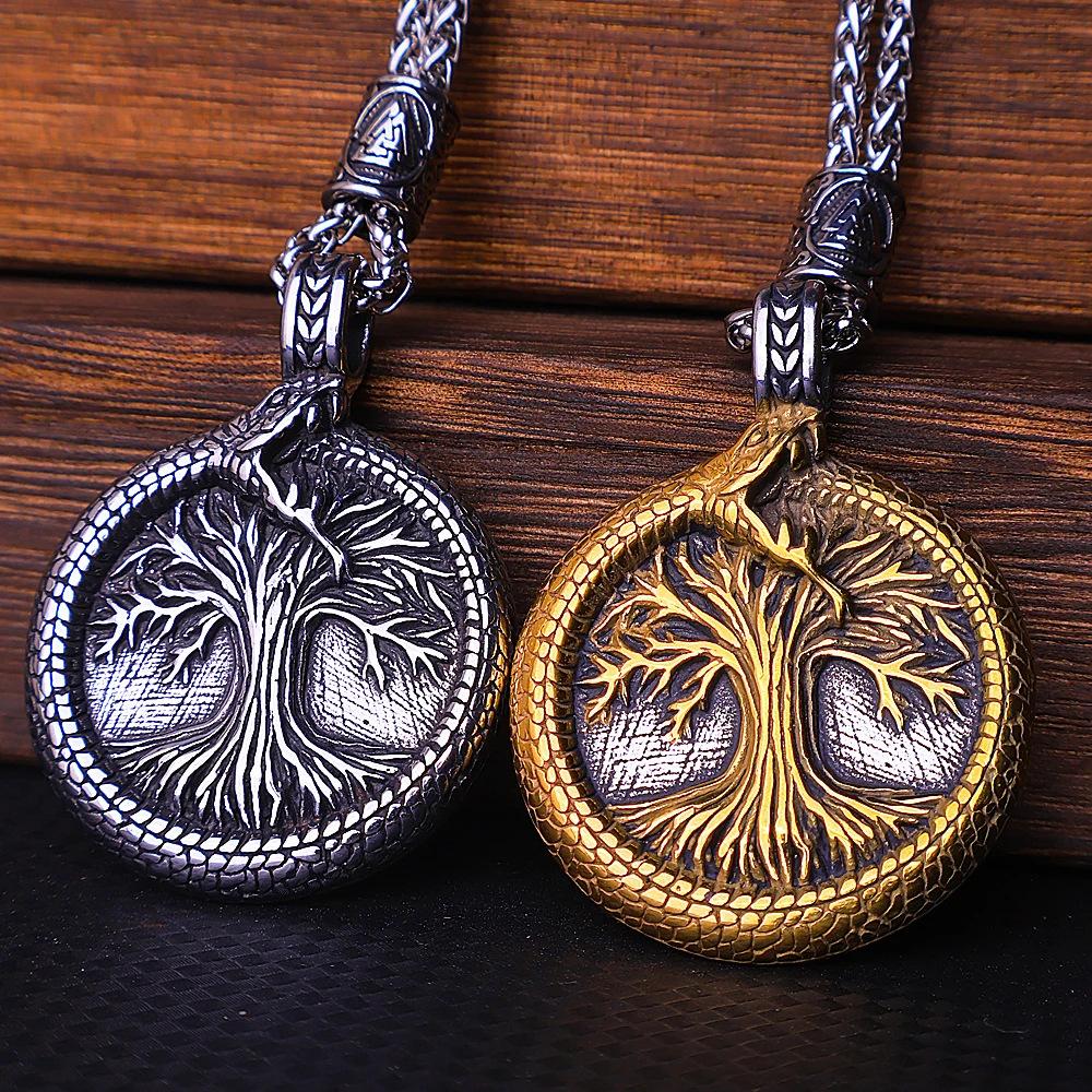 Viking Wind Disc Snake Tree of Life Stainless Steel Pendant Retro Titanium Steel Necklace Men's Pendant