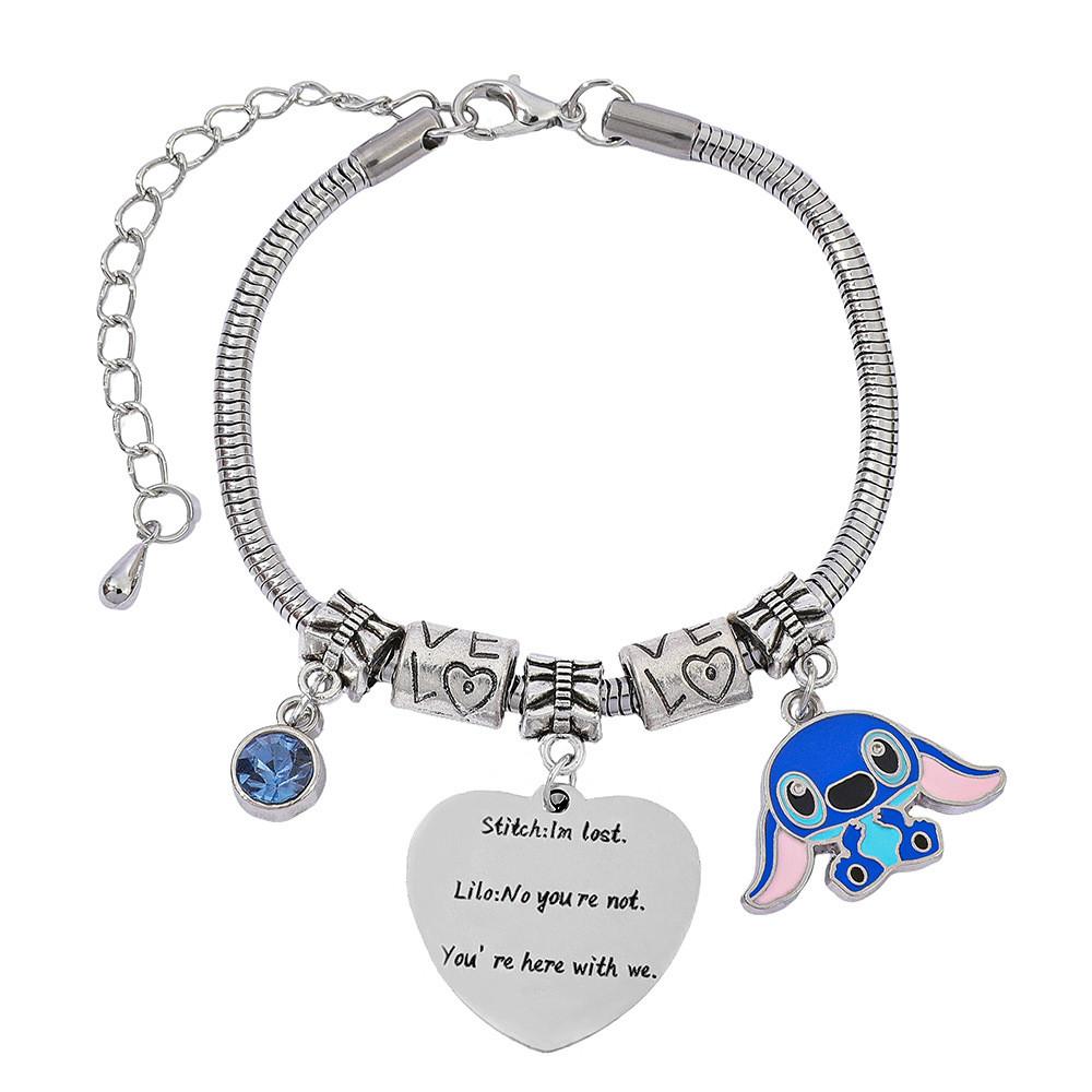 Stitch Cartoon-Figur Herz Graviertes Metallarmband Zum Verschenken Und Für Frauen Männer