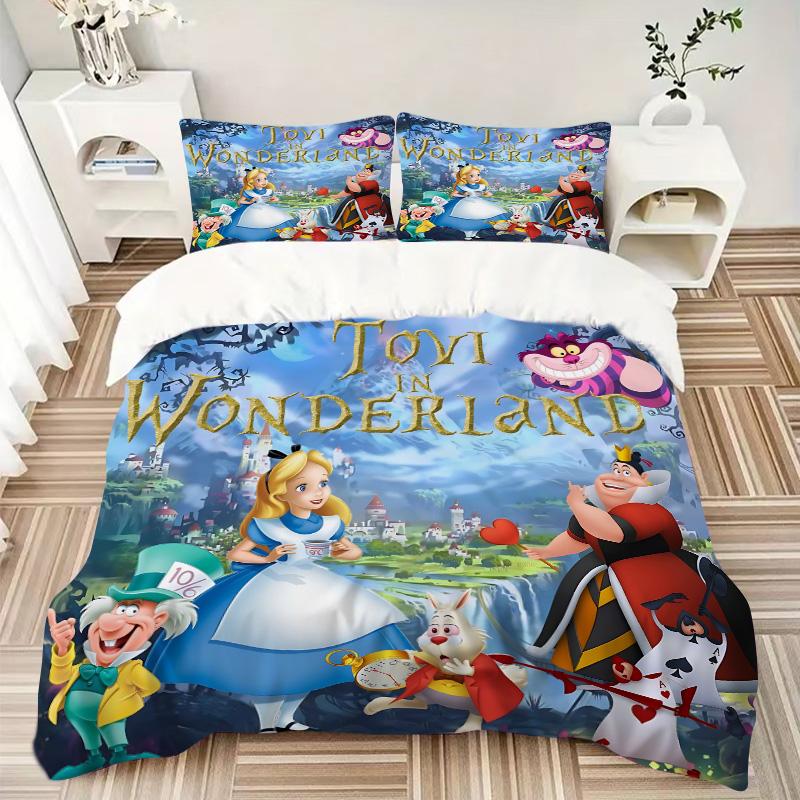Alice Wonderland Print 3Pcs Bedding Setduvet Cover With 2 Bedropillowcase Home Birthday Gift