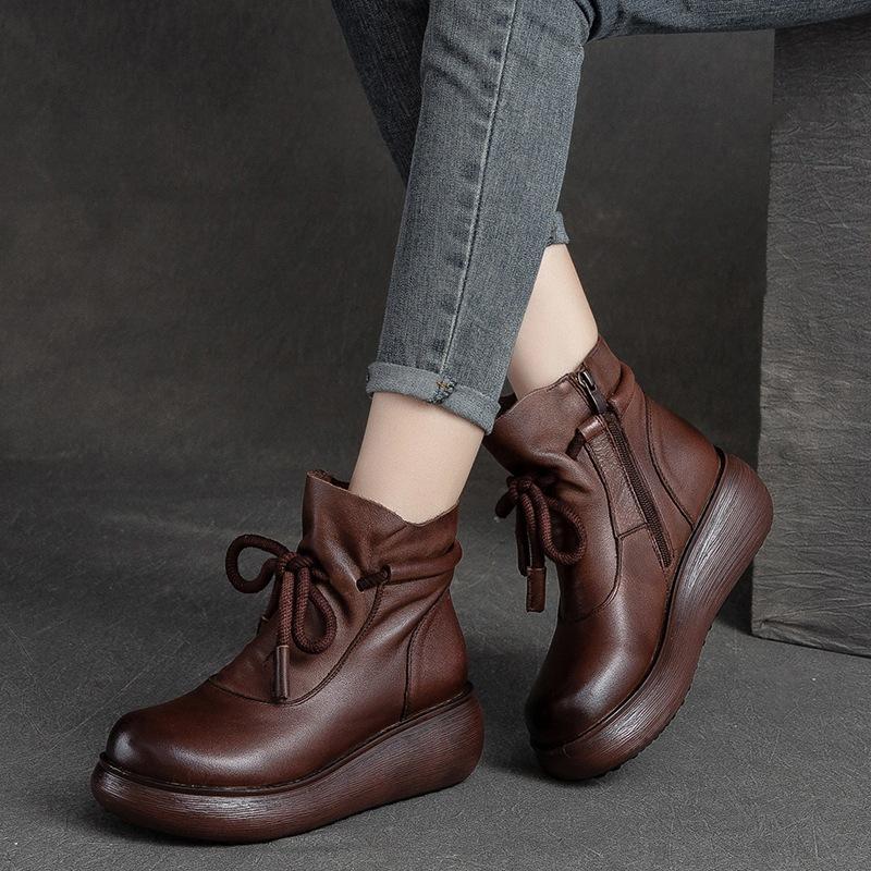 Retro-style Women's Fall and Winter New Shoes - Thick-soled Short Boots with Fleece Lining