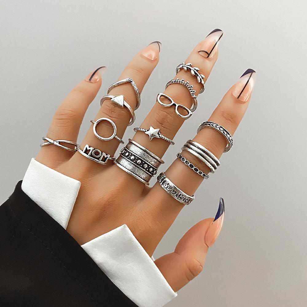 Ensemble de 14 pièces Bijoux Vintage Bague de Couple Bague Assortie Ensemble de Bagues Tempérament Élégant