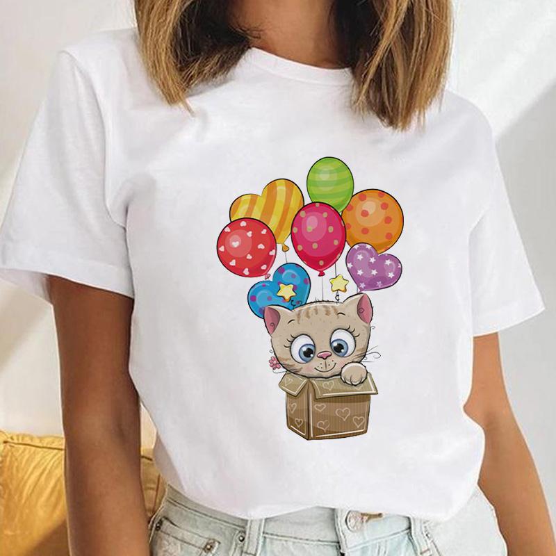 Women Basic Fashion Funny Print Fashion Short Sleeve Summer Lady White Tops Creative Womens Clothing Tee Female T Shirt
