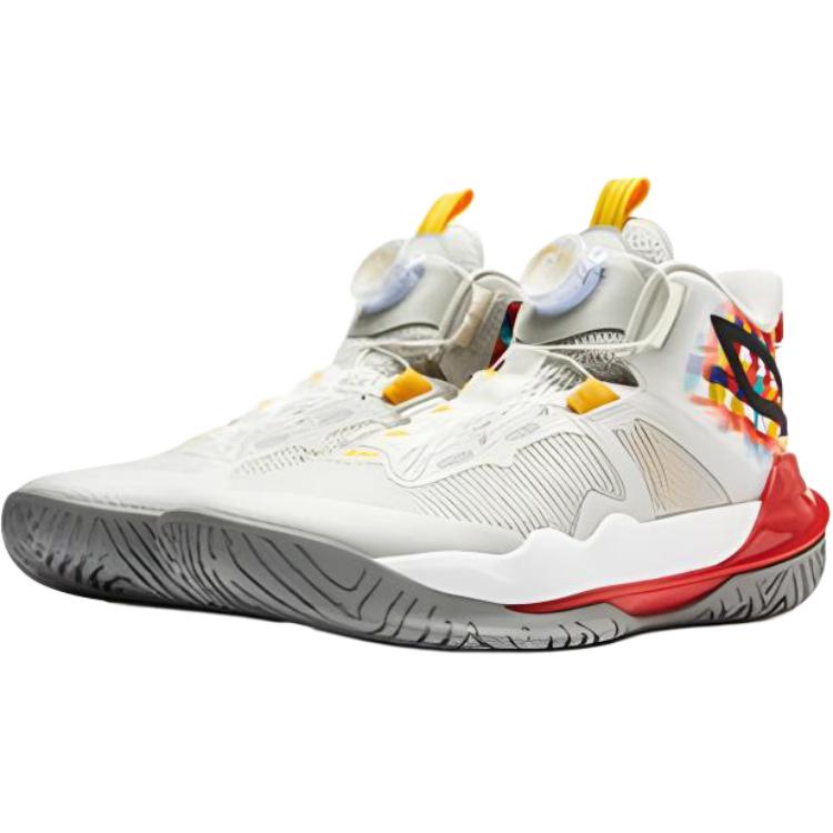 Li Ning Childrens Pioneer Team 3 V3 Comfortable Versatile Mid-Top Basketball Shoes Kids basketball shoes Red Gray YKBU038-5