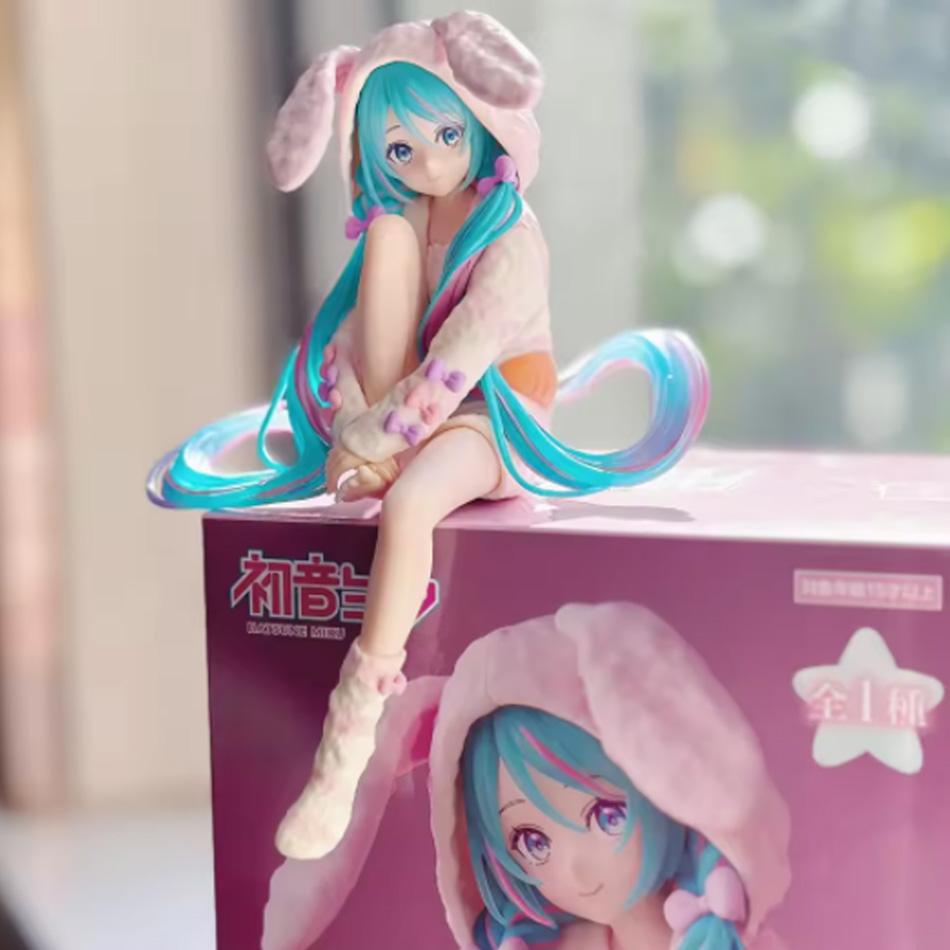 Discover Intime 14Cm Anime Hatsune Miku Figure Noodle Stopper Figure Rabbit Ear Pajamas Model Toy Doll Aciton Figure Collection Present Pvc