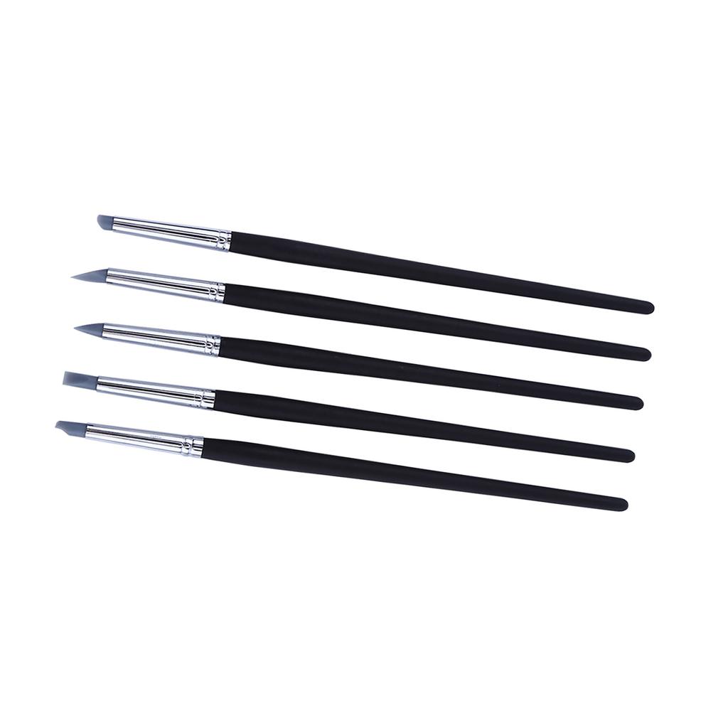 5pcs Flexible Silicone Wax Clay Sculpting Carving Pottery Making Tool Pen With Wood Handles