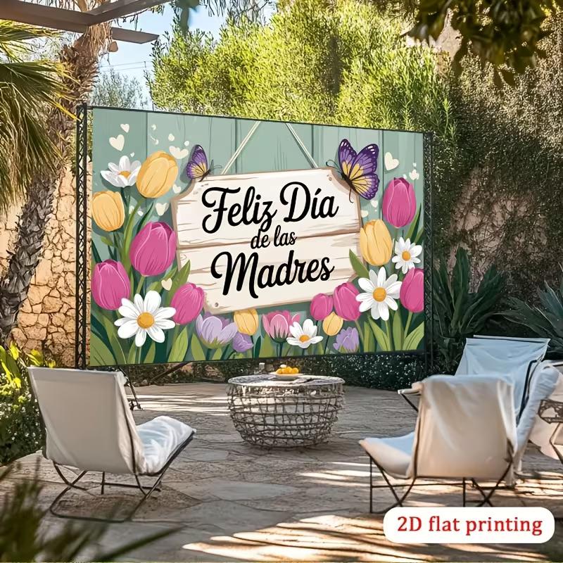 2D Alles Gute zum Muttertag Fotografie Hintergrund, Rustikales Holzschild mit Tulpen und Schmetterlingen Hintergrund