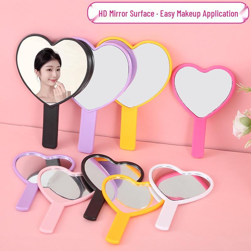 Heart-Shaped Peach Handle Mirror: Cute Handheld Makeup Mirror for Girls, Single-Sided Small Gift