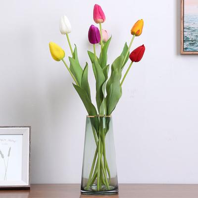 Artificial Tulip with Green Leaves Realistic Fake Flower Stem Wedding Party Table Centerpiece Indoor Outdoor Faux Bloom Decoration