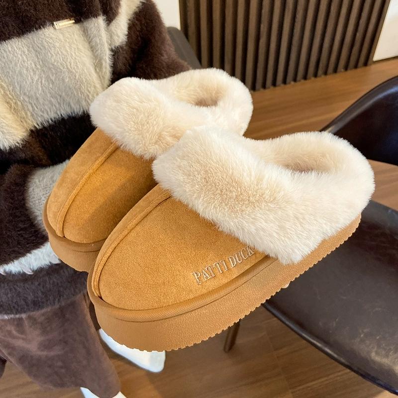 Fashion 2024 Winter Platform Plush Slippers for Women Warm Fluffy Faux Fur Snow Boots Woman Non Slip Sole Cotton Padded Shoes Mujer