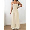 Solid Color Halter Sleeveless Ruched High Waist Wide Leg Casual Jumpsuit