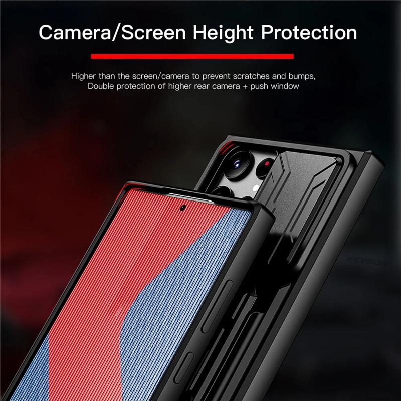 Phone Case For Samsung Galaxy S23 Ultra Plus Shockproof Card Holder Slide Camera Protection Armor Ring Cover On For Samsung S23 S23Ultra S23Plus Cases