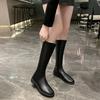 Large Size Long Leg Women's Boots Square Toe High Leg Flat Bottom Low Heel Zipper Knight Boots Platform Boots  Women Shoes