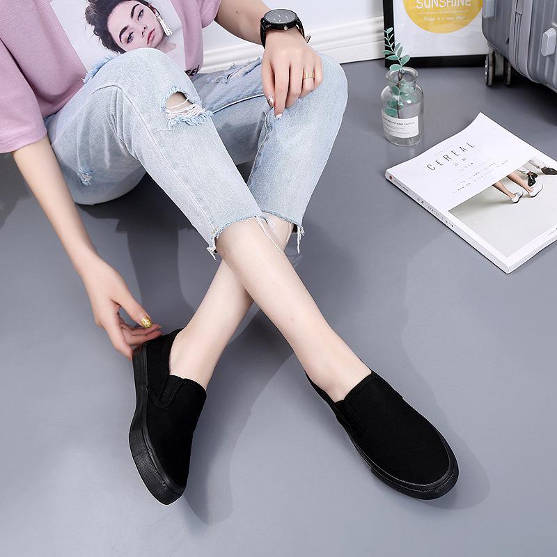Yuanbu Letnie płócienne wsuwane buty niskie, oddychające buty dla par, całe czarne, płaska podeszwa, rozmiar 5544