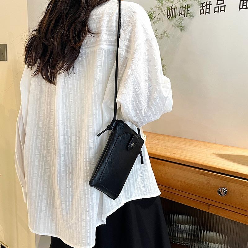 New High-end Texture Temperament Zipper Vertical Mobile Phone Bag Storage Bag Trendy Shoulder Messenger Bag Women