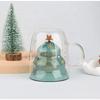 1 Pack 300ml/10 15oz Christmas Cup  Christmas Tree Glass with Snowflake Lid and Handle   Double Wall Insulated Glass Christmas