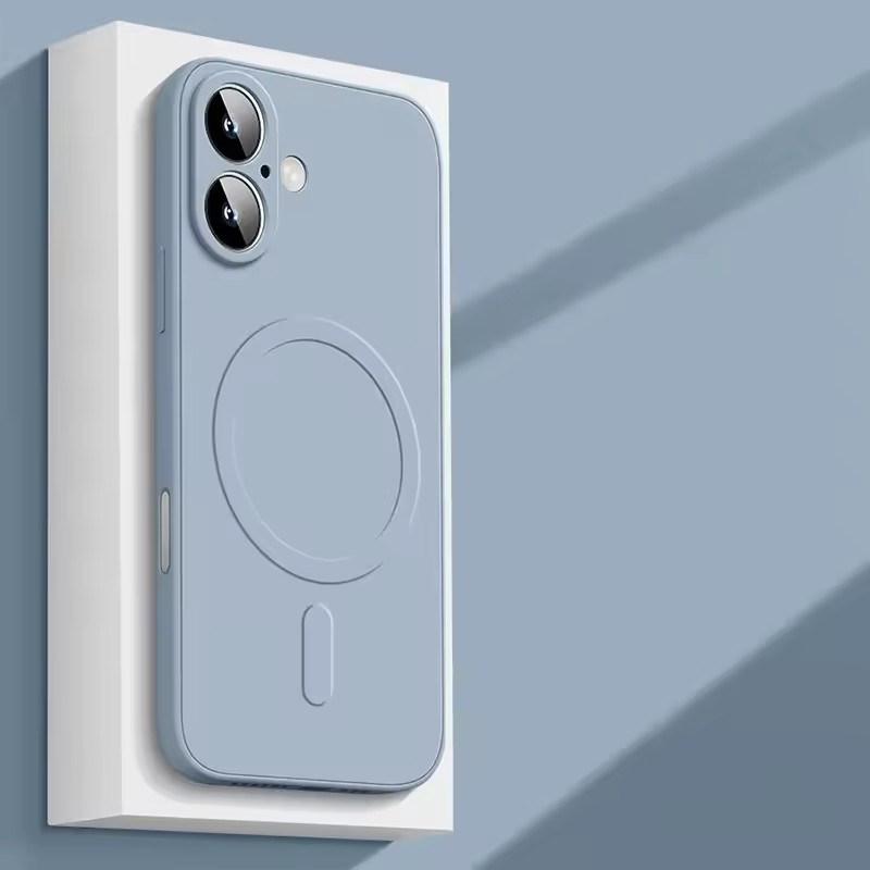 

Высококачественный жидкий силиконовый магнитный чехол для iPhone17 Air 16 15 14 Plus 13 12 Mini 11 Pro XS Max 7/8 для беспроводной зарядки Magsafe, мягкая накладка iPhone 17 синий