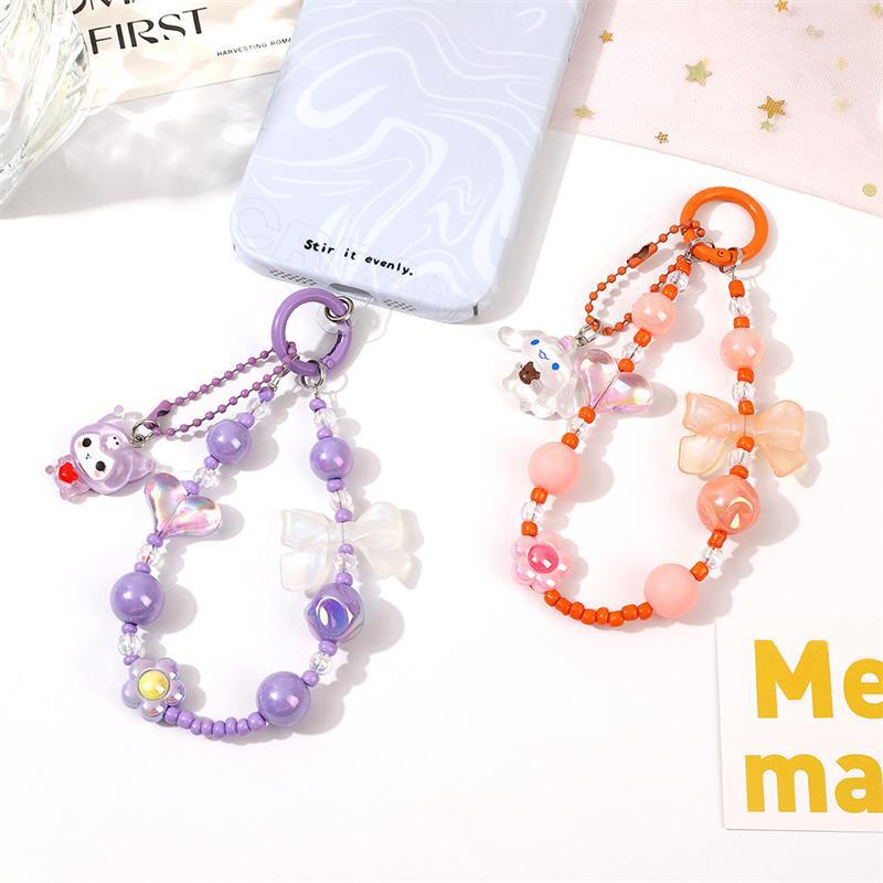 

Cartoon Cute Sanrio Luminous Bow Beaded Phone Chain Girl Heart Keychain Bag Pendant Wrist Lanyard Phone Strap Pendant Sweet Gift