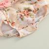 Baby Girls Two-piece Clothes Set, Pink Floral Printed Pattern Fly Sleeves Romper and Bow Knot Headdress, 0-18 Months