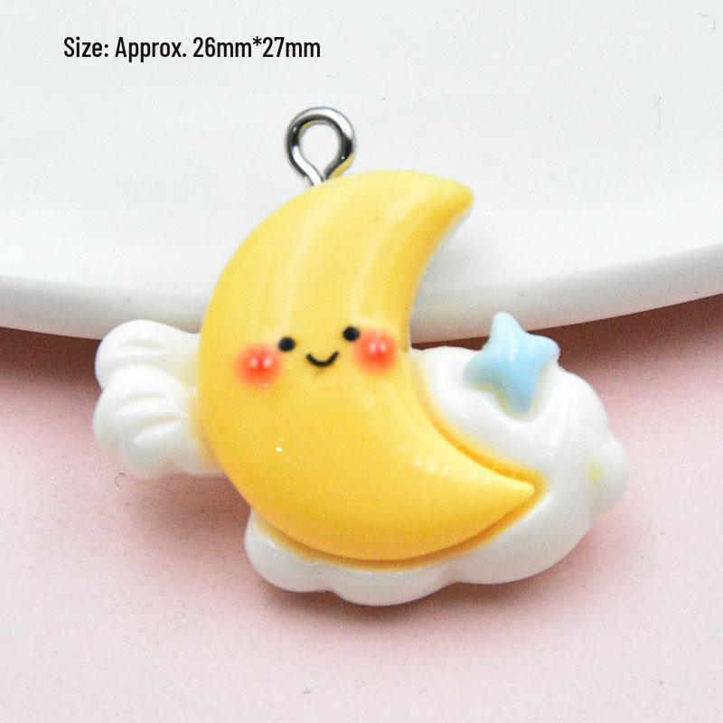 Cartoon Cloud & Rainbow Keychain Pendant - Cute Resin Glossy Jewelry Accessory