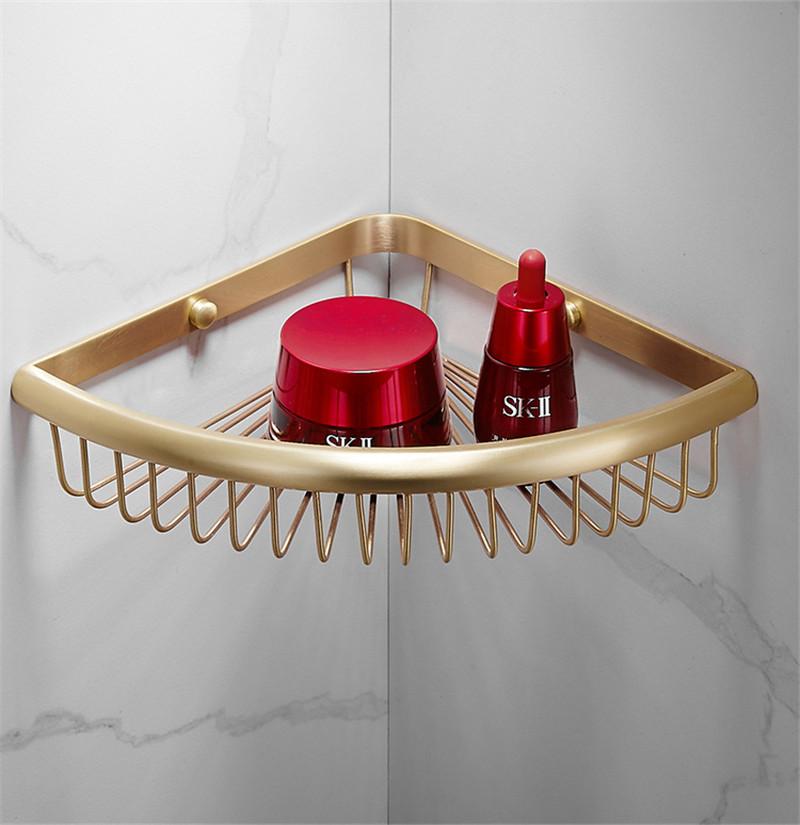Tuqiu Bathroom Shelf  Wall Mounted Brass Corner Shelf Square Bath Shower Shelf Brushed Gold Bath Shampoo Holder Corner shelf