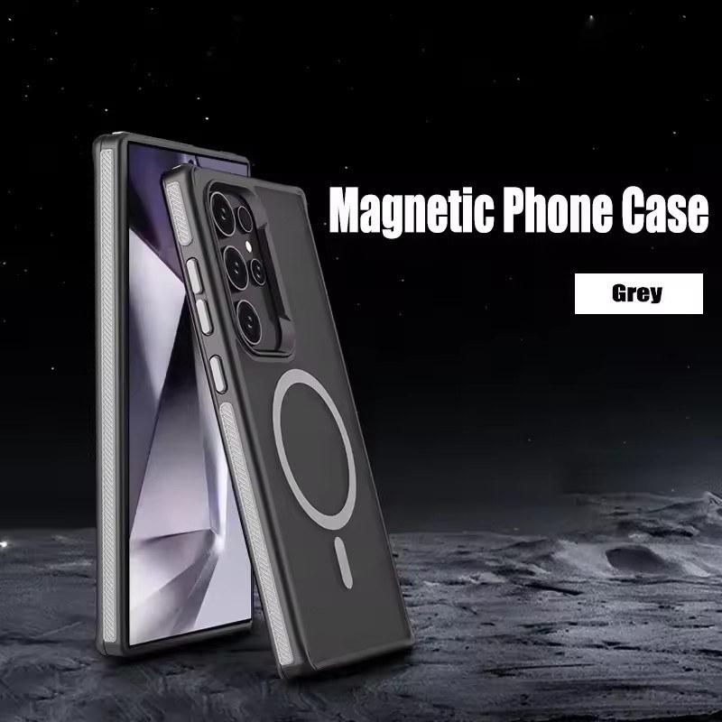 

Магнитный чехол для телефона Samsung Galaxy S25 S23 S22 S24 Ultra Plus Magsafe Wireless Charger Матовый полупрозрачный противоударный чехол Samsung S24 Ultra серый