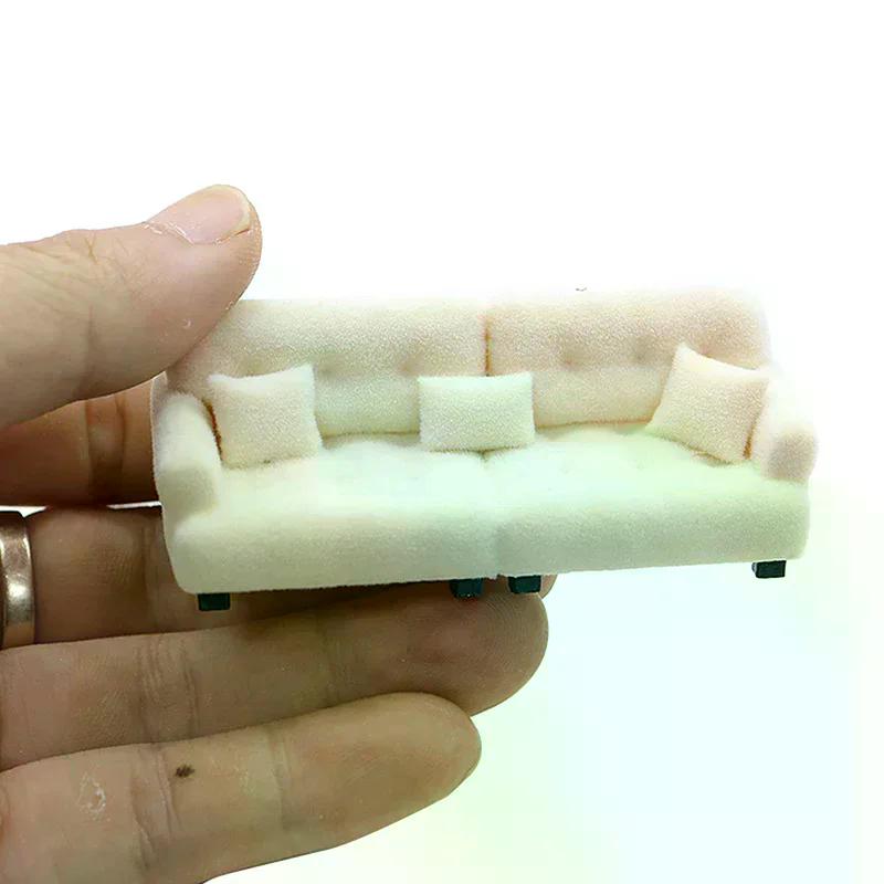 Dollhouse Miniature Simulation Flocking Sofa Model Mini Living Room Furniture Decoration Pretend Play Toys Props DIY Craft
