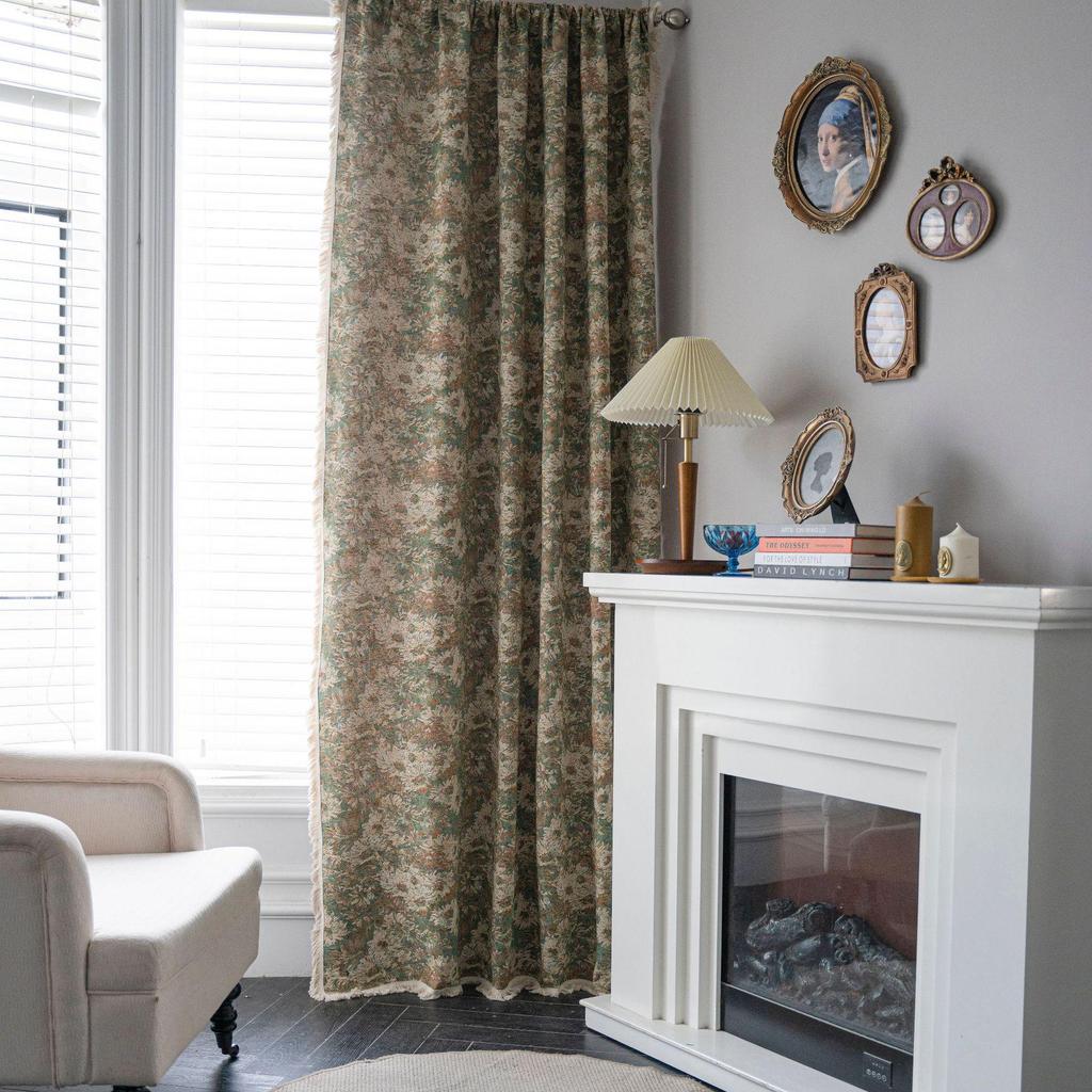 Imanqi Semi-Blackout Green Floral Oil Painting Kitchen Curtains for Bay Windows