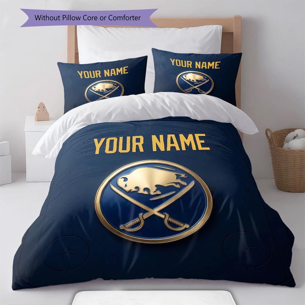 Custom Name,Buffalo Sabres Pattern Bedding Home Decoration Birthday Gift ( 1 duvet cover + 2 pillowcase, without core),fan merchandise.